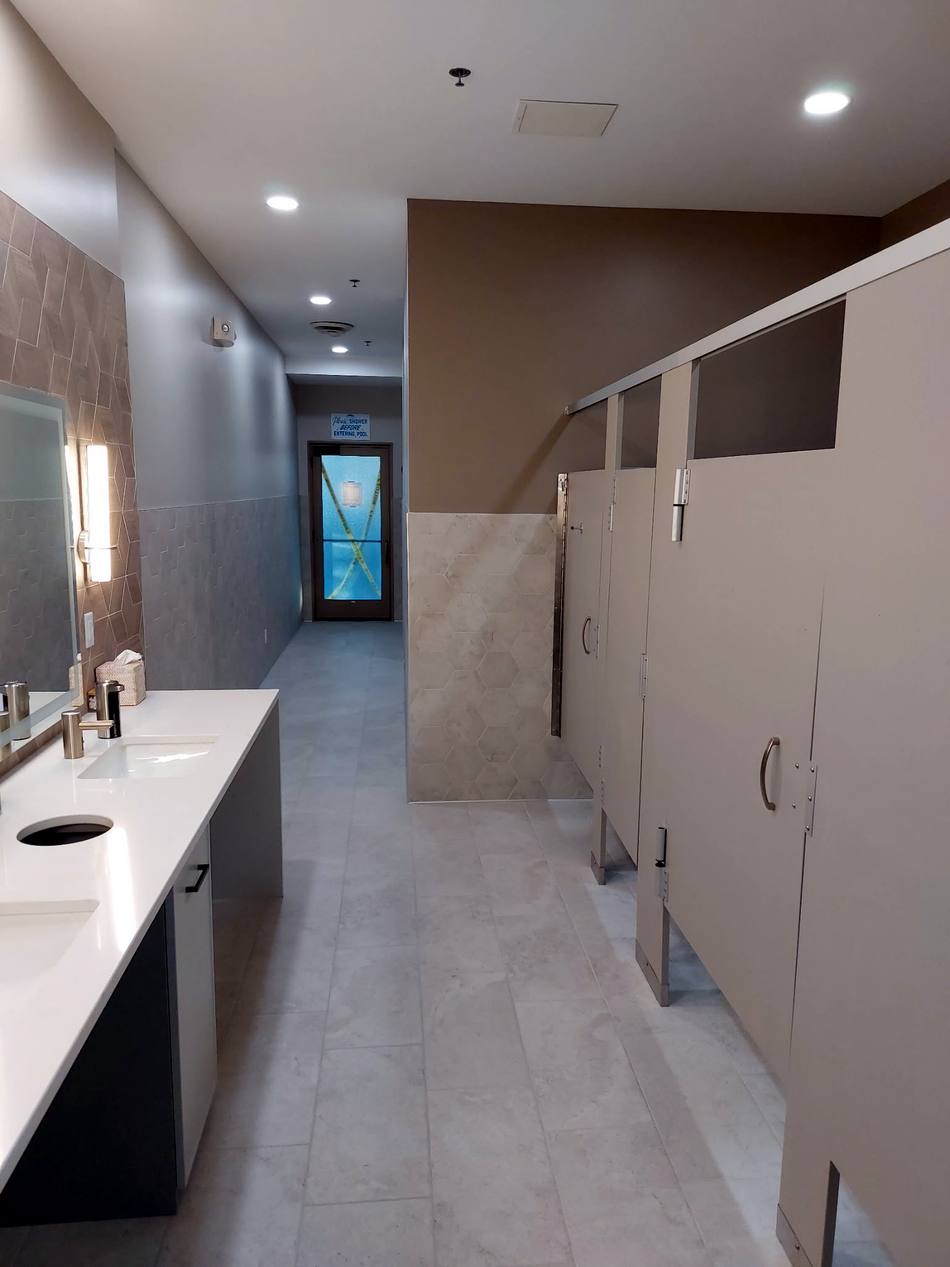 Commercial locker and restroom corridor
